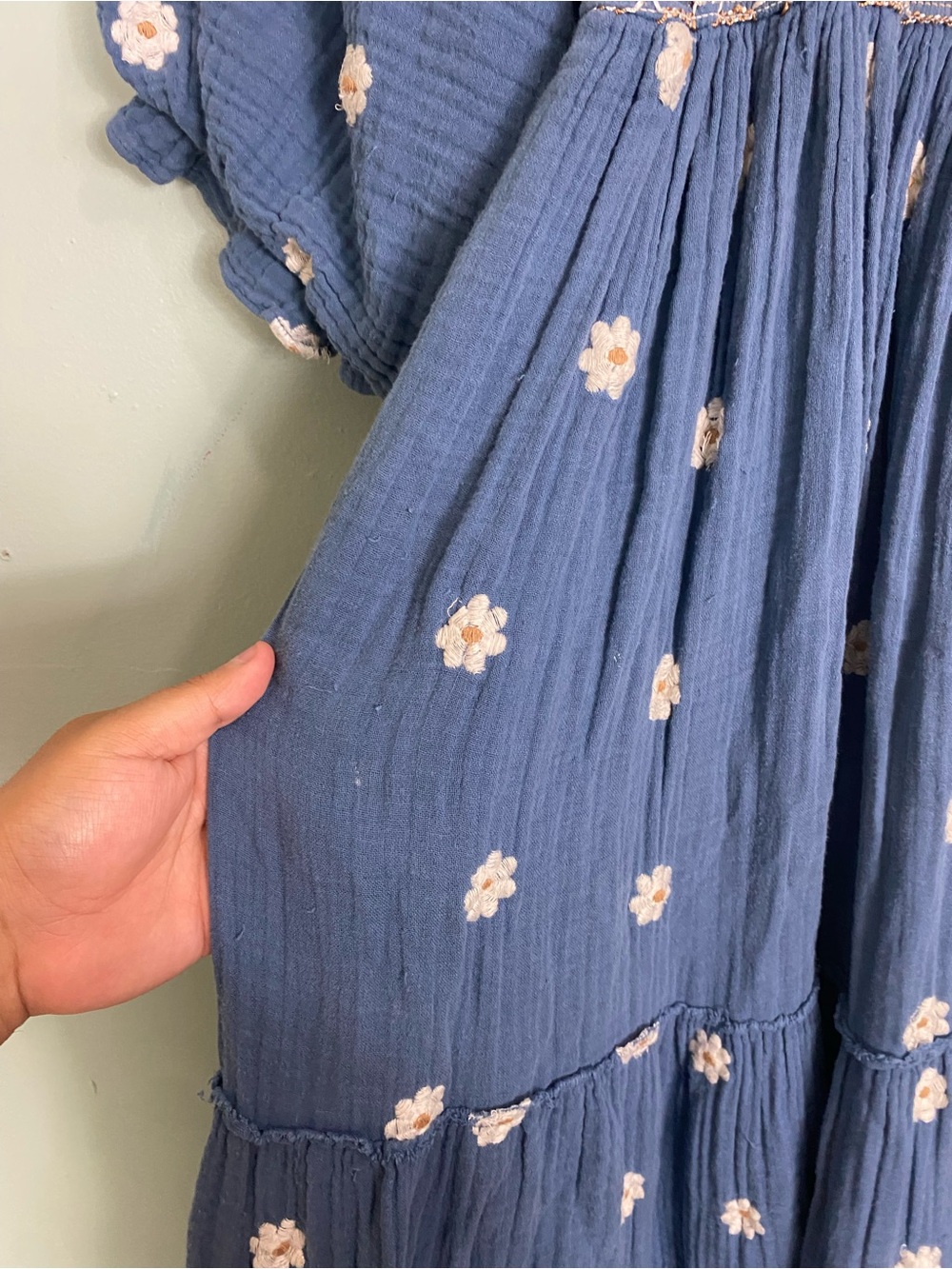 Free People Dahlia Embroidered Smocked Maxi Dress Blue Floral Sundress Small - Picture 6 of 16